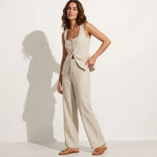 Women's Cotton Co-ord Set - Sleeveless Vest & Wide Leg Pants | SUPERZEDE