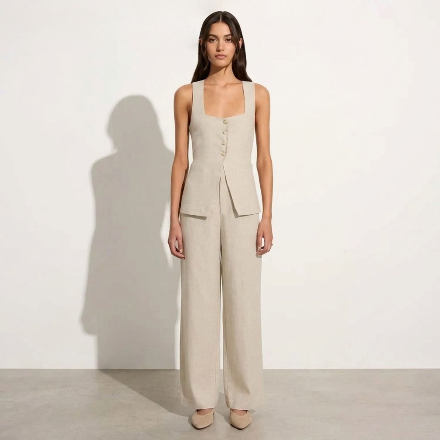 Women's Cotton Co-ord Set - Sleeveless Vest & Wide Leg Pants | SUPERZEDE