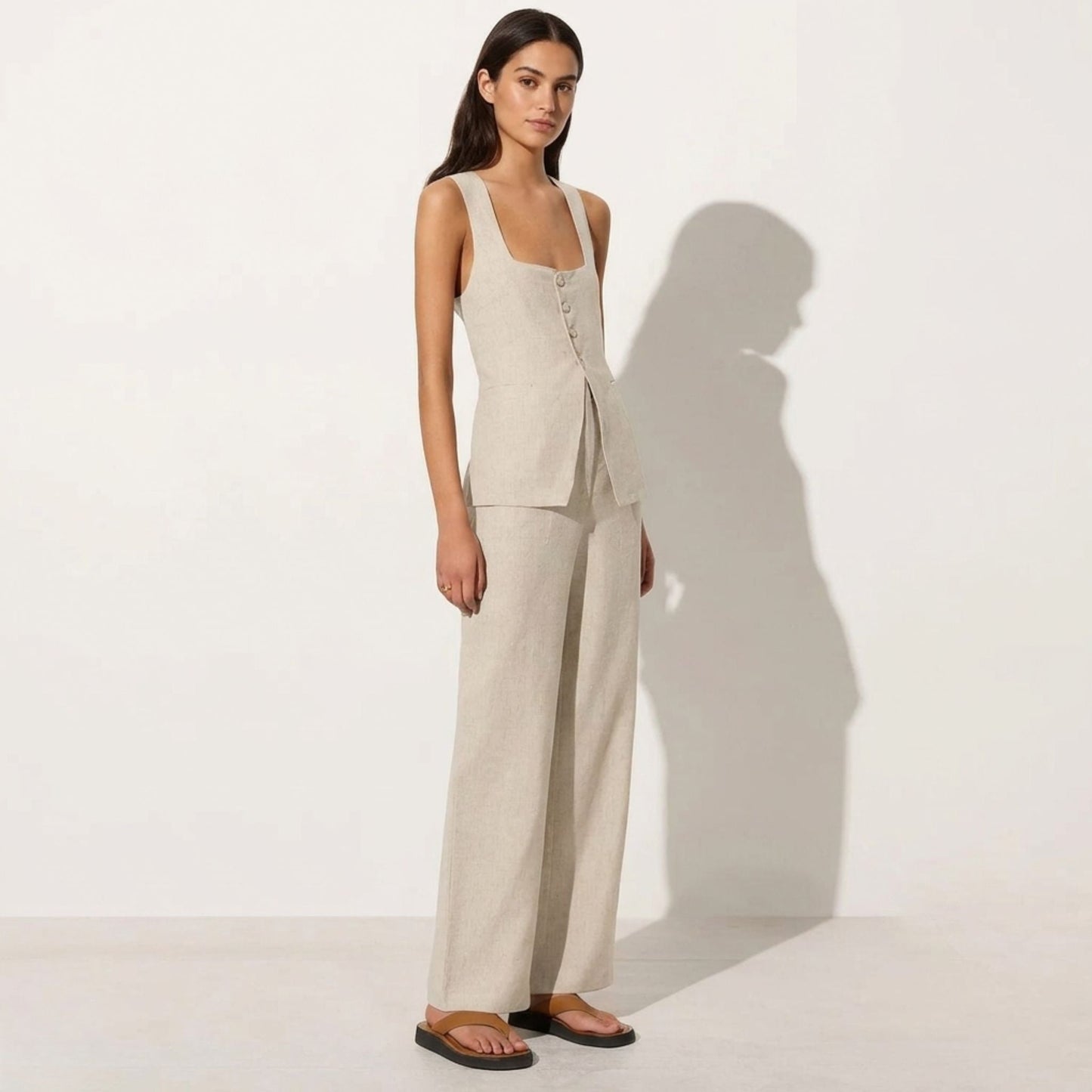 Women's Cotton Co-ord Set - Sleeveless Vest & Wide Leg Pants | SUPERZEDE