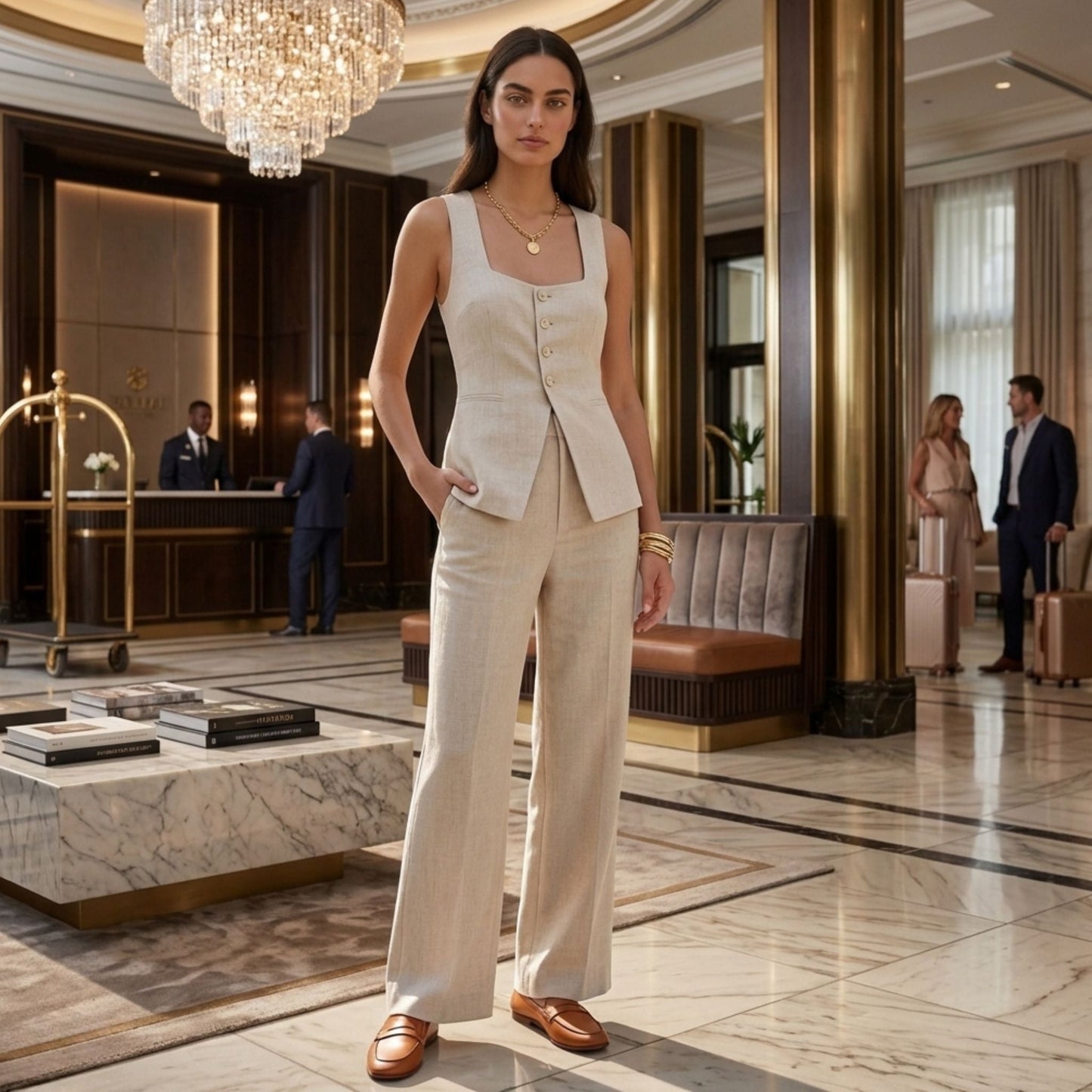 Women's Cotton Co-ord Set - Sleeveless Vest & Wide Leg Pants | SUPERZEDE