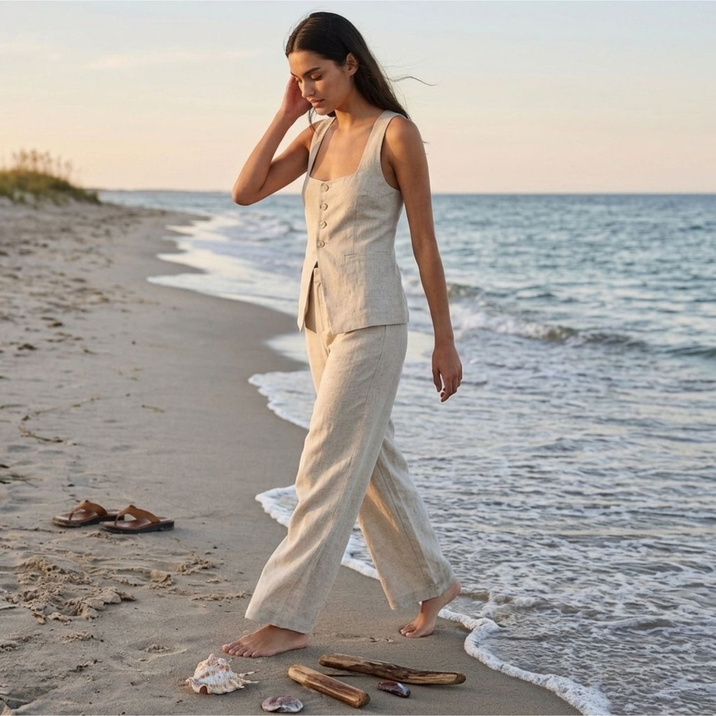 Women's Cotton Co-ord Set - Sleeveless Vest & Wide Leg Pants | SUPERZEDE