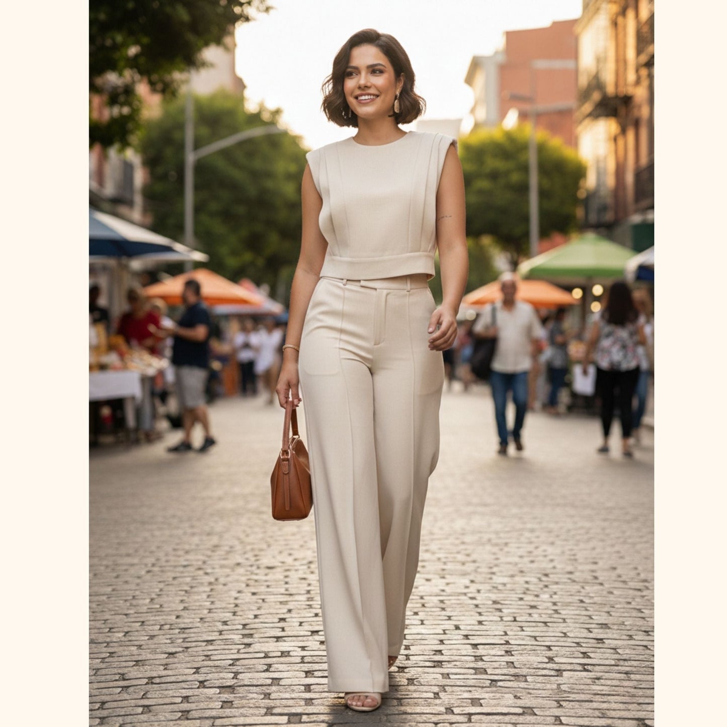 Women's Cotton Co-ord Set - Vest Top & Wide Leg Pants | SUPERZEDE