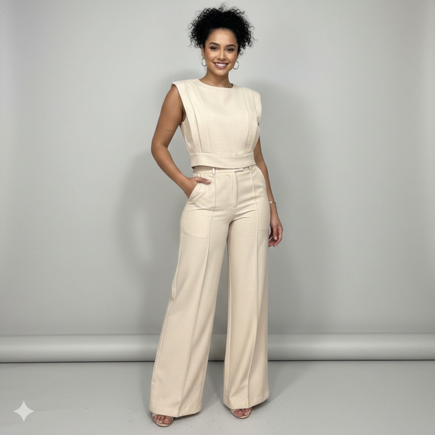 Women's Cotton Co-ord Set - Vest Top & Wide Leg Pants | SUPERZEDE