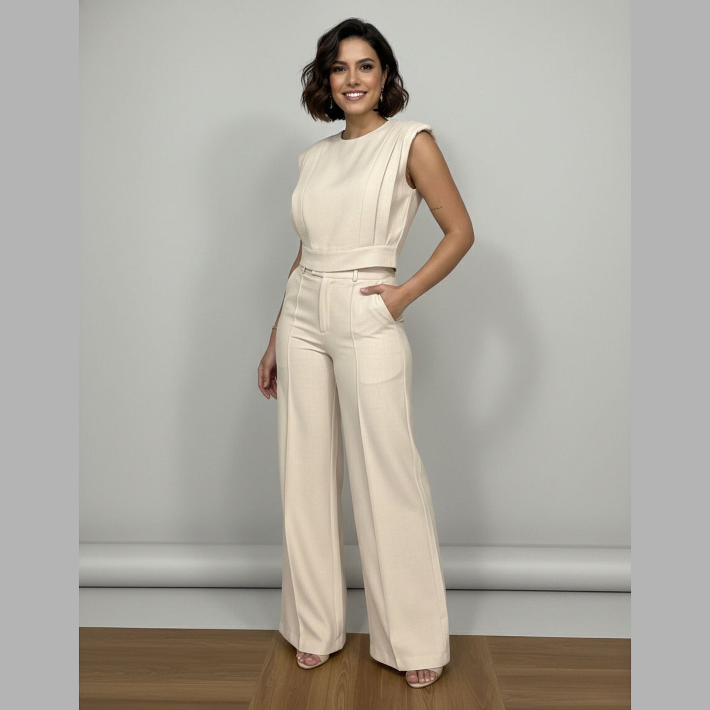 Women's Cotton Co-ord Set - Vest Top & Wide Leg Pants | SUPERZEDE