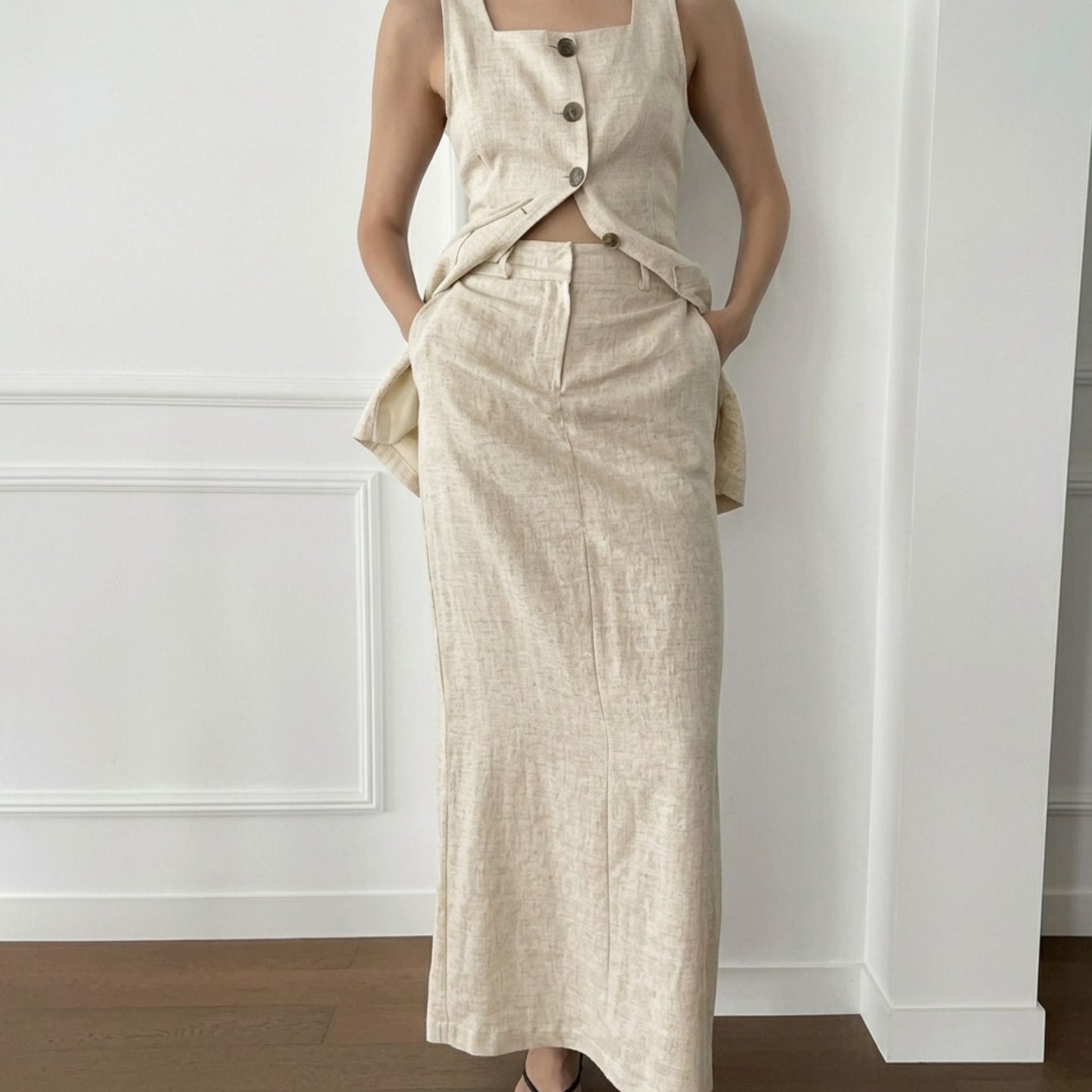 Women's Cotton Waistcoat & Midi Skirt Co-ord Set | SUPERZEDE