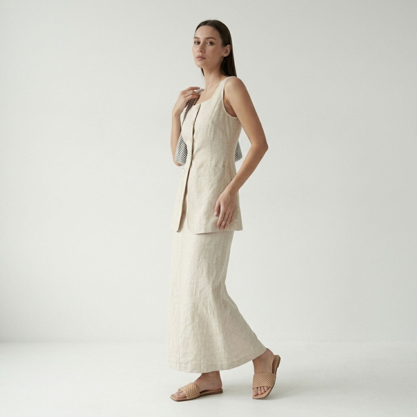 Women's Cotton Waistcoat & Midi Skirt Co-ord Set | SUPERZEDE