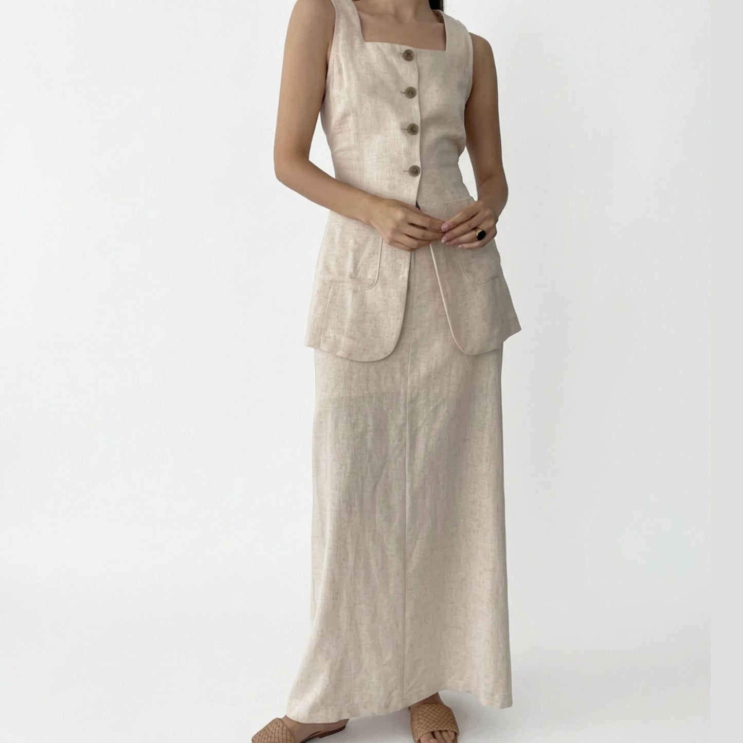 Women's Cotton Waistcoat & Midi Skirt Co-ord Set | SUPERZEDE