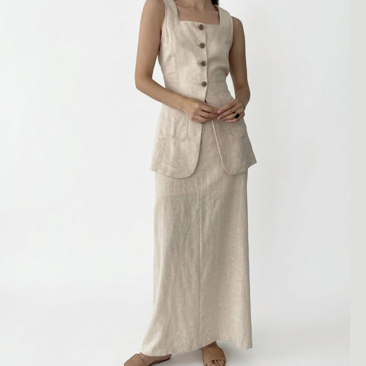 Women's Cotton Waistcoat & Midi Skirt Co-ord Set | SUPERZEDE