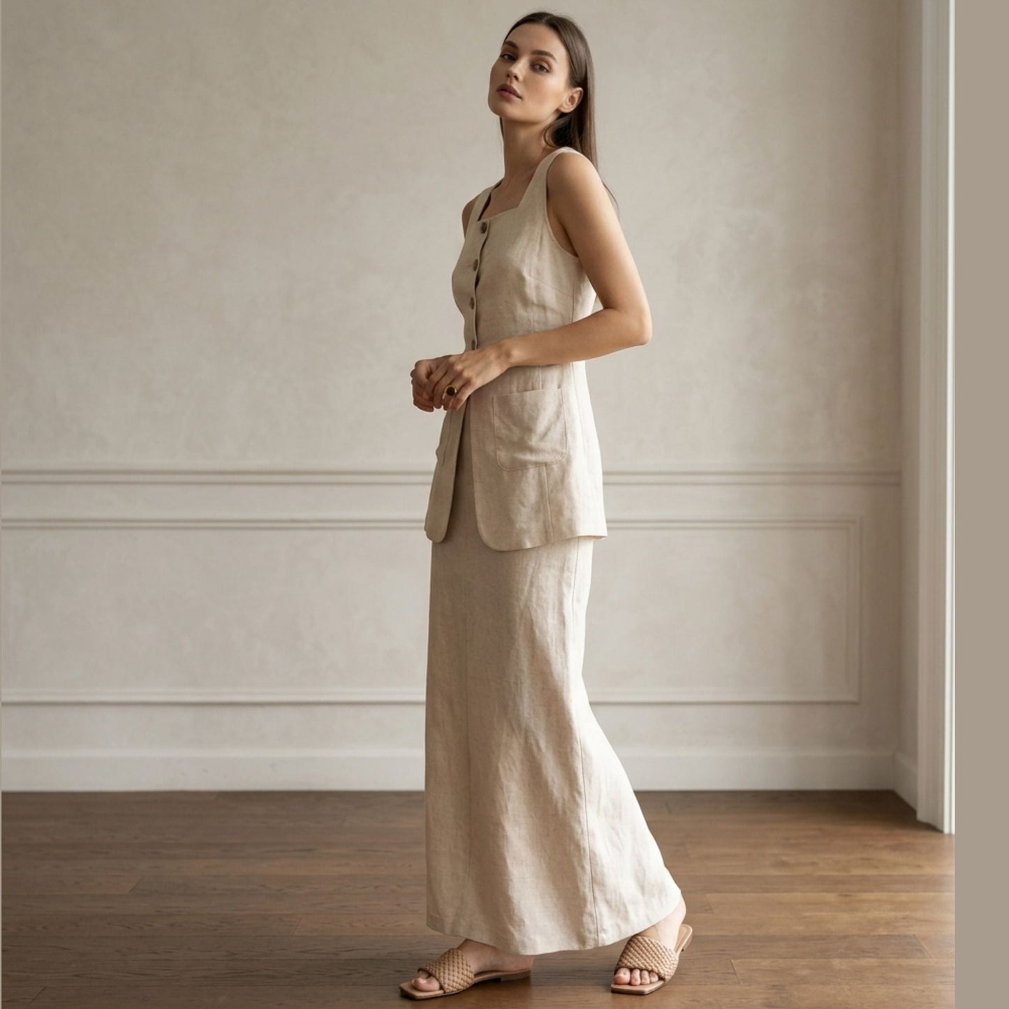 Women's Cotton Waistcoat & Midi Skirt Co-ord Set | SUPERZEDE