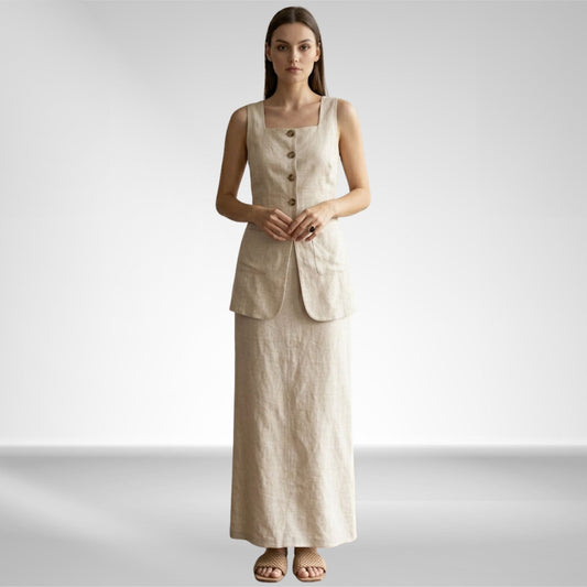 Women's Cotton Waistcoat & Midi Skirt Co-ord Set | SUPERZEDE